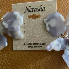 Natasha collection Mother-of-pearl acetate lily earring with crystal sphere NWT 