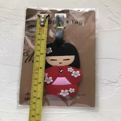 Kokeshi Japanese Doll in Cherry Blossom Kimono Luggage Backpack Travel Name Tag