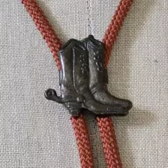 Rust Color Bolo tie with Brass Cowboy Boots Clasp 30 Inch Tie