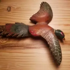 Pair VINTAGE Carved Pheasants Hand Painted Carved Cedar