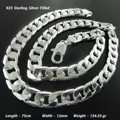 Necklace Bracelets Real 925 Sterling Silver Filled Solid Curb Cuban Link Chain