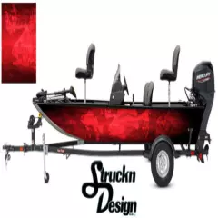 Graphic Abstract Fishing Bass Boat Wrap Decal Vinyl Pontoon Fish Skeletons Red