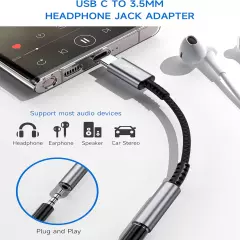 2 in 1 USB C to 3.5Mm Headphone and Charger Adapter + USB Type C to 3.5Mm Female