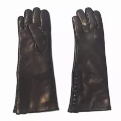 Women Real Top Italy Leather Evening Elbow Long Metal Buttons Gloves In Black