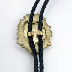 Vintage Bolo Tie Gold Tone with Brown Gem Inlay Braided Slide Western