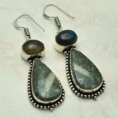 Silver Line Jasper Labradorite Drop Dangle Earrings Jewelry 2.12" AE-59664