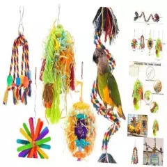 5in1 Bird Toys Parakeet Toy Bird Rope Perch, Colorful Bird Chewing Shredding 