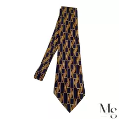 LANVIN PARIS Navy Blue & Gold Geometric Luxury Silk Tie Made In France W:4" NWT