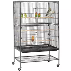 Metal 52-Inch Large Rolling Bird Cage with 3 Perches 4 Feeders