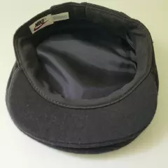 Vintage Nike Newsboy Beret Flat Hat Wool Blend Swoosh Made in USA Black XL