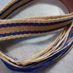 Item2021707: Powder Horn Strap belt flax / linen 40" x 1" natural blue red