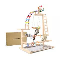 Bird Playground, Perch Stand Parrot Playstand Play Gym with 2 Perches Stand W...