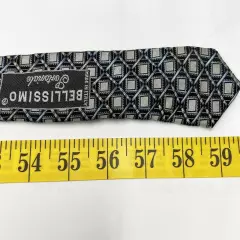 Bellissimo Silver Gray Geometric Square Diamond Repp Necktie Silk Tie 3.8" x 59"