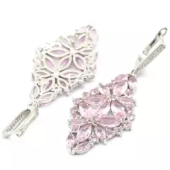 Fantastic Pink Kunzite White Cubic Zirconia Ladies Gift Silver Earrings 