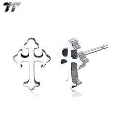 TT Silver Stainless Steel Polished Cross Stud Earrings EC34 NEW 