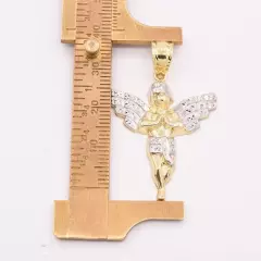 Praying Angel Charm Pendant Diamond Cut Real 10K Yellow White Two-Tone Gold