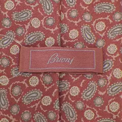 BRIONI Mens Light Clay Gray Pale Pink Silver PAISLEY Handmade Silk Tie Italy NWT