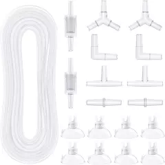 25ft Aquarium Air Pump Tubing Set with Suction Cups, Connectors & Check Valves