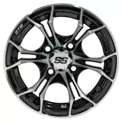 Set of 4 - GTW Spyder 14 inch Machined & Black Golf Cart Wheel With 3:4 Offset