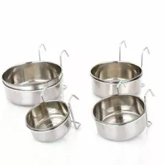 Stainless Steel Feeding Feeder Food Water Bowl + Hook For Pet Bird Parrot Cage