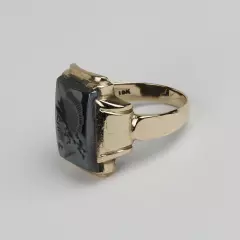 Men's Vintage 10k Yellow Gold, Carved Hematite Intaglio Ring Size 10