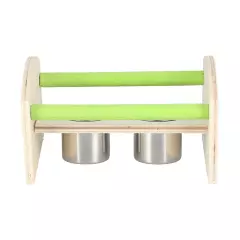  Wood Stand With 2 Stainless Steel Feeding Cup Playstand Training