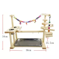 Wood Pet Parrot Playstand Perch Gym Cockatiel with Feeder Cups Bird Play Stand