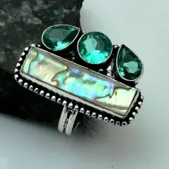 Abalone Shell Apatite Gemstone Handmade Ring Jewelry US Size-8.25 AR 92010