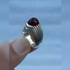 Blood Red Yemeni Aqeeq Agate Ring - 925 Sterling Silver Yamni Akik Bague