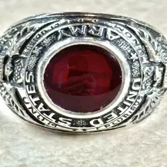 Vintage United States Army D.B. Sterling Silver 925 Red Stone Ring Size 8.75