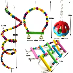 Bird Parrot Swing Chewing Toy Set 15PCS Wooden Hanging Bell with Hammock Clim...