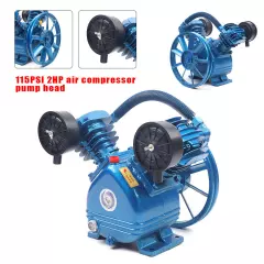 Air Compressor Pump Twin Cylinder 2 Piston V Style 2HP Head Single Stage Blue