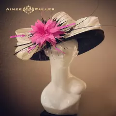 Kentucky Derby Hat Black White Organza Pale Pink Rose Flower Royal Ascot Del Mar