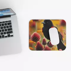 Mouse Pad (Rectangle) Red Winged Blackbird in Natural Environment Design 5