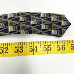 Polo Ralph Lauren Blue Beige Geometric Necktie Silk Tie 4" x 56"