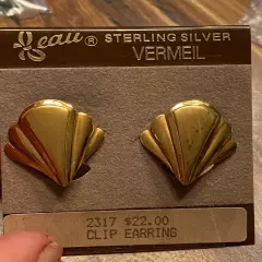 Beau Vermeil 24k over Sterling Clip Earrings unworn 1" orig card VTG