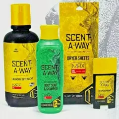 Hunters Specialties Scent-A-Way 4pc Home Kit Detergent Dry Sheets Deodorant Wash