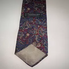 CHRISTIAN DIOR Silk Paisley Tie Maroon & Blue Necktie Italy