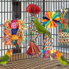 Bird Toys Bird Rope Perch with Bell Colorful Bird Chewing Shredding Foraging 