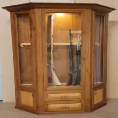 Walnut Gun Cabinet, 7' tall, 4' wide, 16" deep with fabric lined drawers.