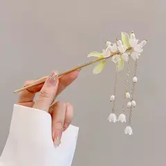 2pcs Chinese Style Retro Hair Stick Step Shake Tassel Magnolia Flower Hairpin