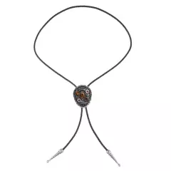 Flower Grass & Tiger-eye Stone BOLO Tie Necklace Wedding Western Native American