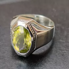 Natural Peridot Gemstone With 925 Sterling Silver Ring Men's Ring Men's Jewelry