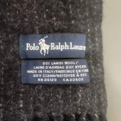 Ralph Lauren Polo Wool Blend Winter Scarf Navy Blue Pinstripe Made in Italy