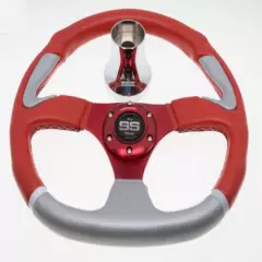 Club Car DS Steering Wheel with Hub Adapter - Red and Silver - 1985 to Current