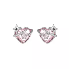 Brass White Gold-plated Heart-shaped Four Eight-pointed Stars Zircon Stud Earrin