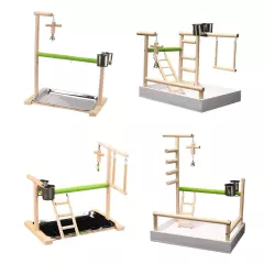 Parrot Playstand Wood Perch with Feeder Cups Playpen Ladder Hanging Swing