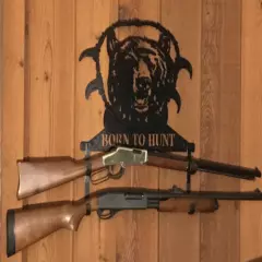 Metal Double Gun Holder, Gun Rack, Gun Holder, Born To Hunt Bear Gun Holder