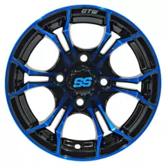 Set of 4 Golf Cart GTW Spyder 14 inch Black and Blue Wheel With 3:4 Offset