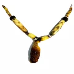 Hand Carved Eagle (Antler) Mountain Man/Woman Beaded Necklace, Hematite, Brass